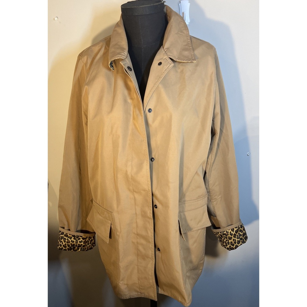 Dennis Basso Women's sz L Water resistant Trench Coat with Leopard Print Lining